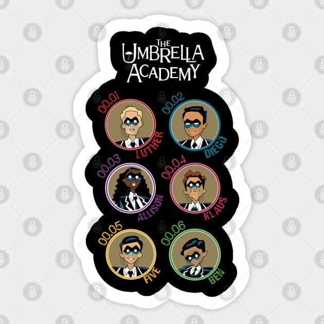 UMBRELLA ACADEMY: ALL CHARACTERS CARTOON (COLORS) Sticker by FunGangStore